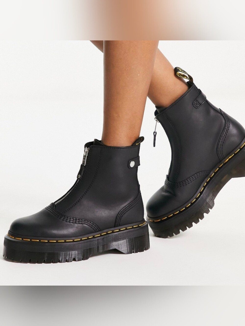 Doc Martens Jetta Sendal Black Leather Platform Boot Zip Ankle Unisex 10 W / 9 M
